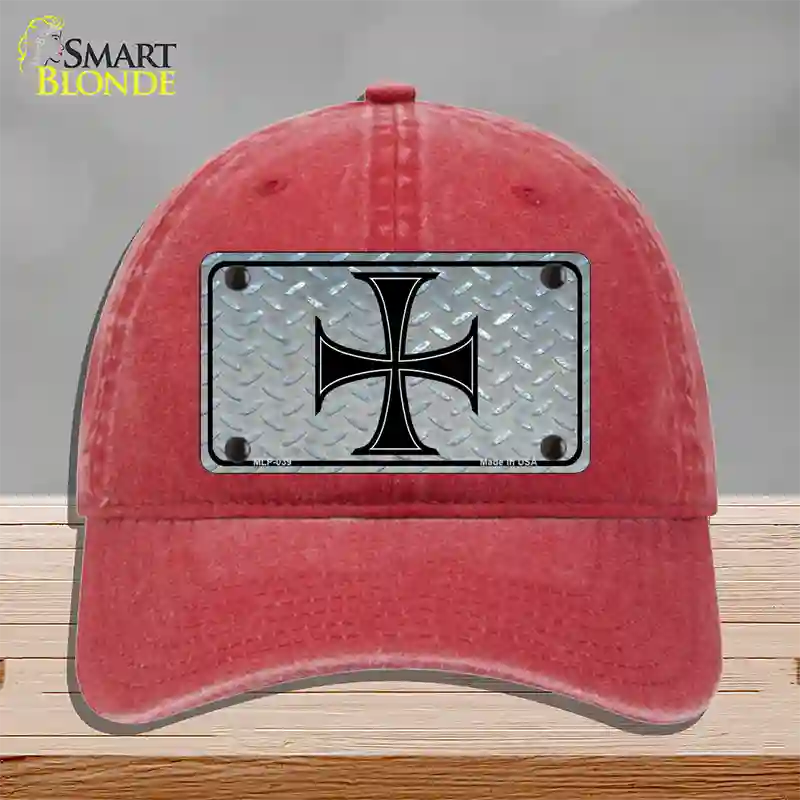 Maltese Cross Novelty License Plate Hat Unconstructed Cotton / Red