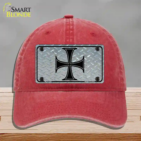 Maltese Cross Novelty License Plate Hat Unconstructed Cotton / Red