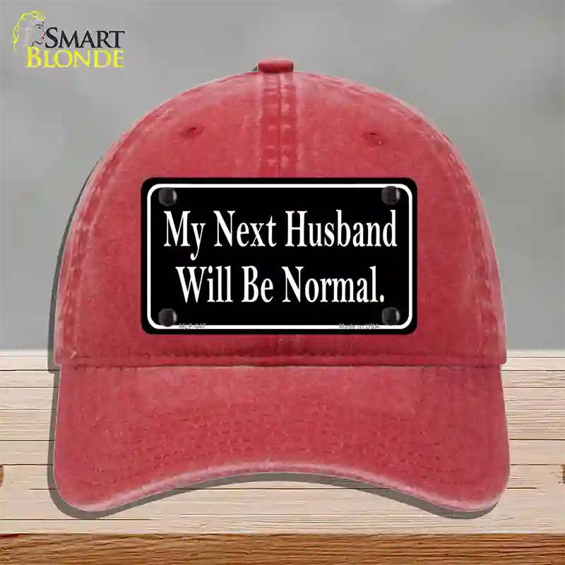 My Next Husband NoveltyNovelty License Plate Hat Unconstructed Cotton / Red