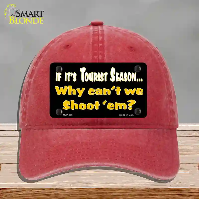 Why Cant We Shoot Em Novelty License Plate Hat Unconstructed Cotton / Red