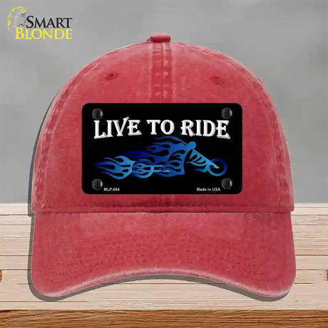 Live To Ride Novelty License Plate Hat Unconstructed Cotton / Red