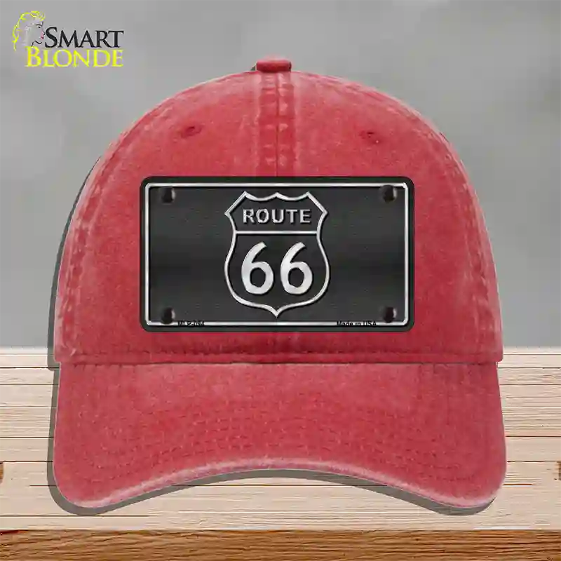 Route 66 Shield Black Novelty License Plate Hat Unconstructed Cotton / Red