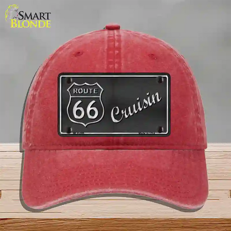 Route 66 Cruisin Novelty License Plate Hat Unconstructed Cotton / Red