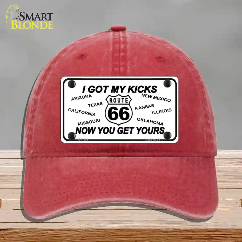 I Got My Kicks Novelty License Plate Hat Unconstructed Cotton / Red