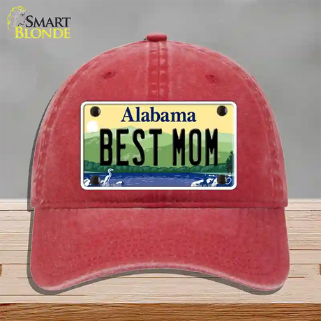 Best Mom Alabama Novelty License Plate Hat Unconstructed Cotton / Red