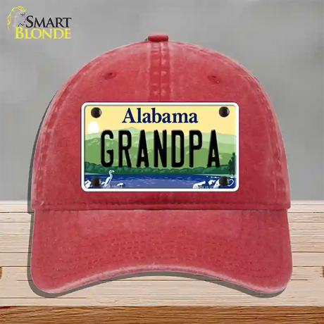 Grandpa Alabama Novelty License Plate Hat Unconstructed Cotton / Red