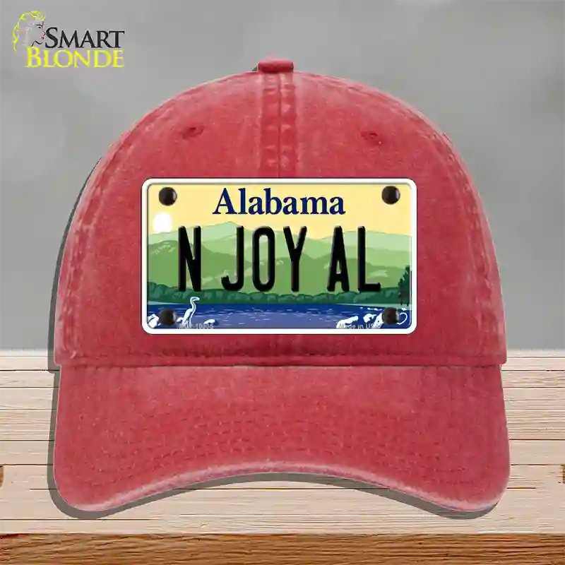 N Joy AL Alabama Novelty License Plate Hat Unconstructed Cotton / Red