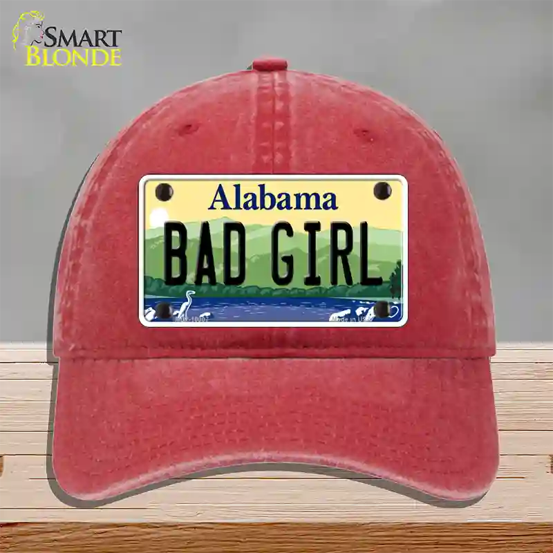 Bad Girl Alabama Novelty License Plate Hat Unconstructed Cotton / Red