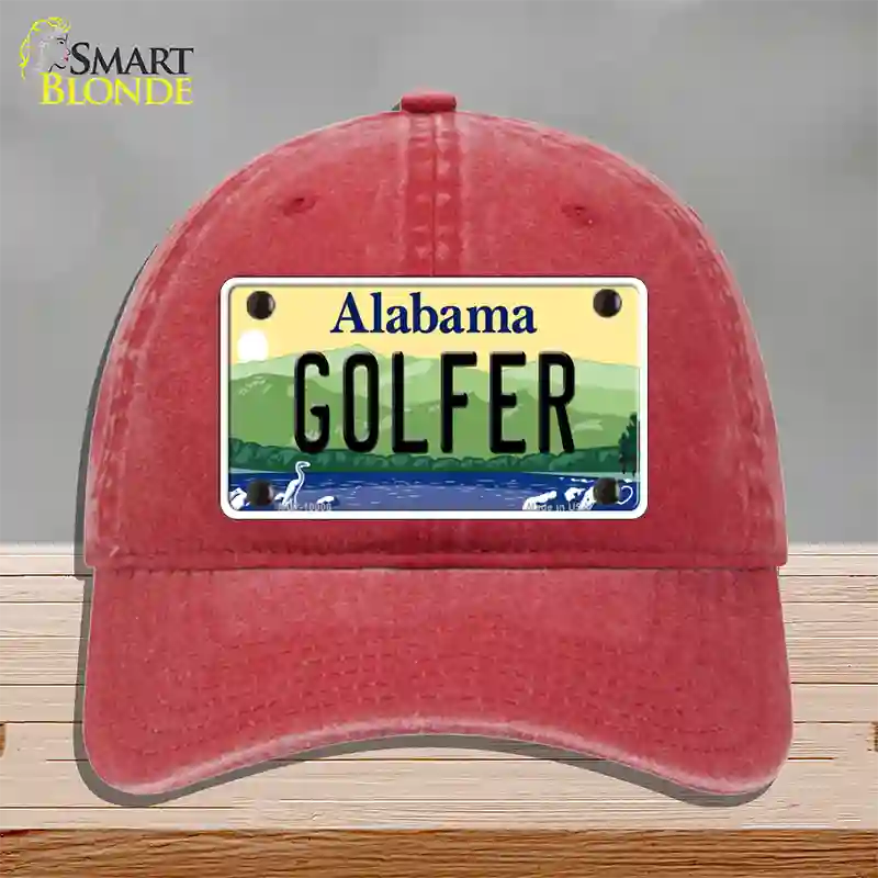 Golfer Alabama Novelty License Plate Hat Unconstructed Cotton / Red