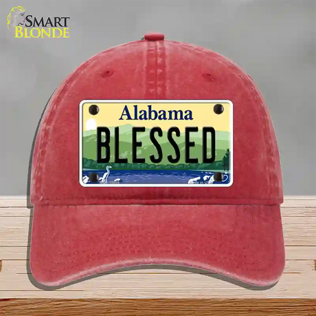 Blessed Alabama Novelty License Plate Hat Unconstructed Cotton / Red