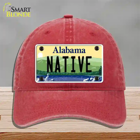 Native Alabama Novelty License Plate Hat Unconstructed Cotton / Red