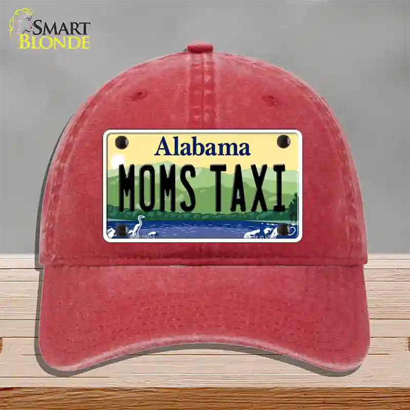 Moms Taxi Alabama Novelty License Plate Hat Unconstructed Cotton / Red