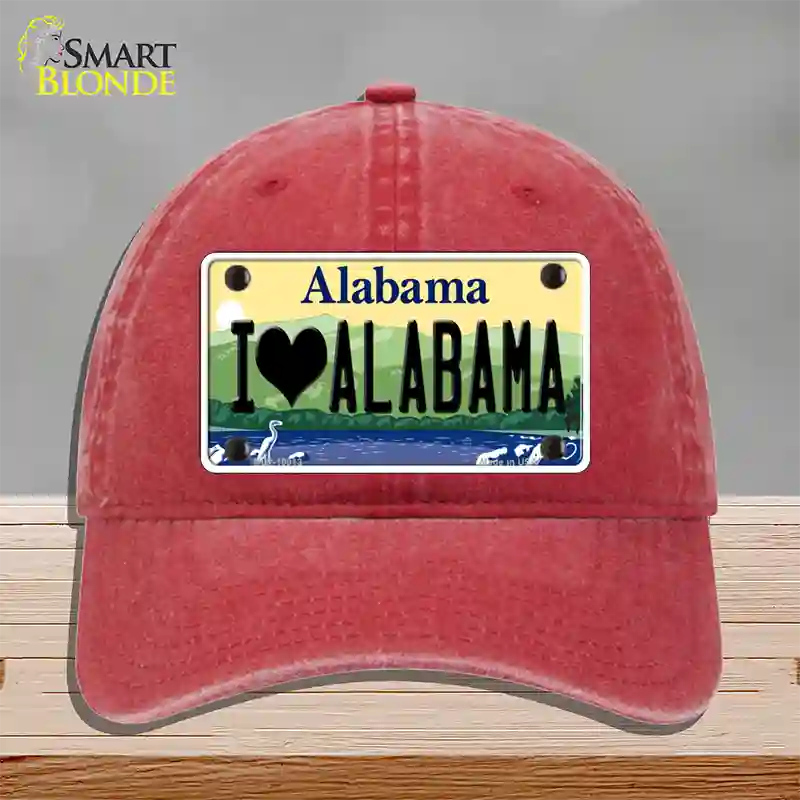 I Love Alabama Novelty License Plate Hat Unconstructed Cotton / Red