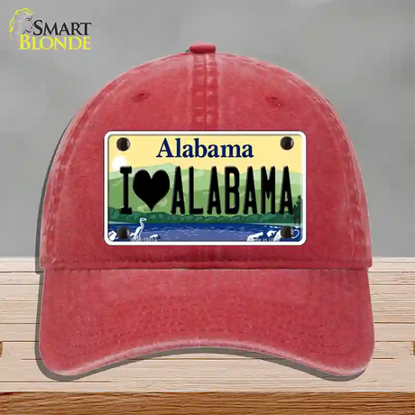 I Love Alabama Novelty License Plate Hat Unconstructed Cotton / Red