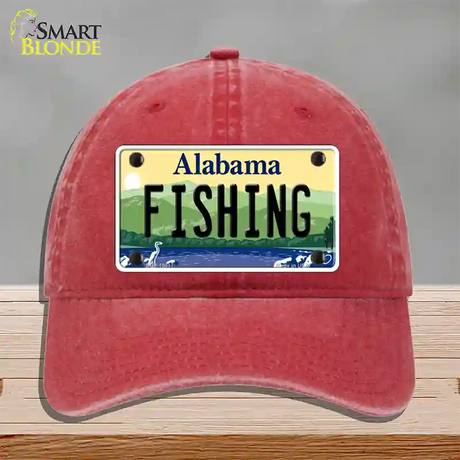 Fishing Alabama Novelty License Plate Hat Unconstructed Cotton / Red