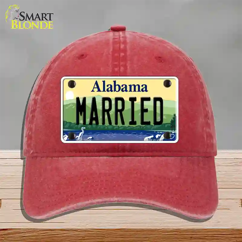 Married Alabama Novelty License Plate Hat Unconstructed Cotton / Red