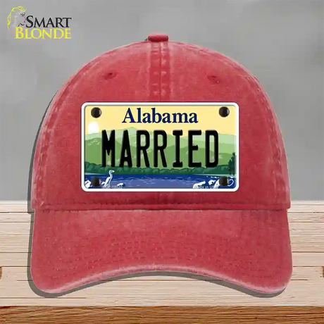 Married Alabama Novelty License Plate Hat Unconstructed Cotton / Red