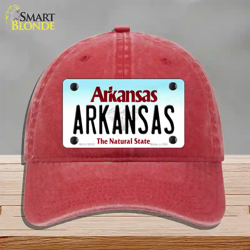 Arkansas Diamond Novelty License Plate Hat Unconstructed Cotton / Red