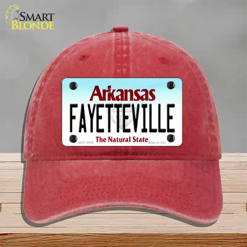 Fayetteville Arkansas Novelty License Plate Hat Unconstructed Cotton / Red