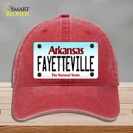 Fayetteville Arkansas Novelty License Plate Hat Unconstructed Cotton / Red