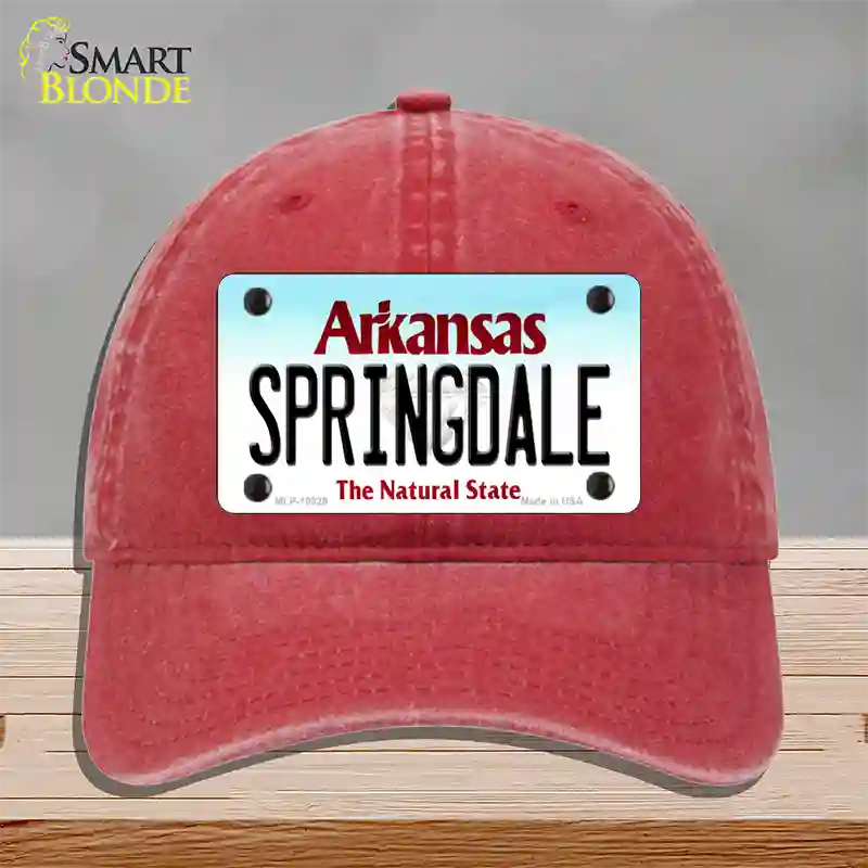 Springdale Arkansas Novelty License Plate Hat Unconstructed Cotton / Red