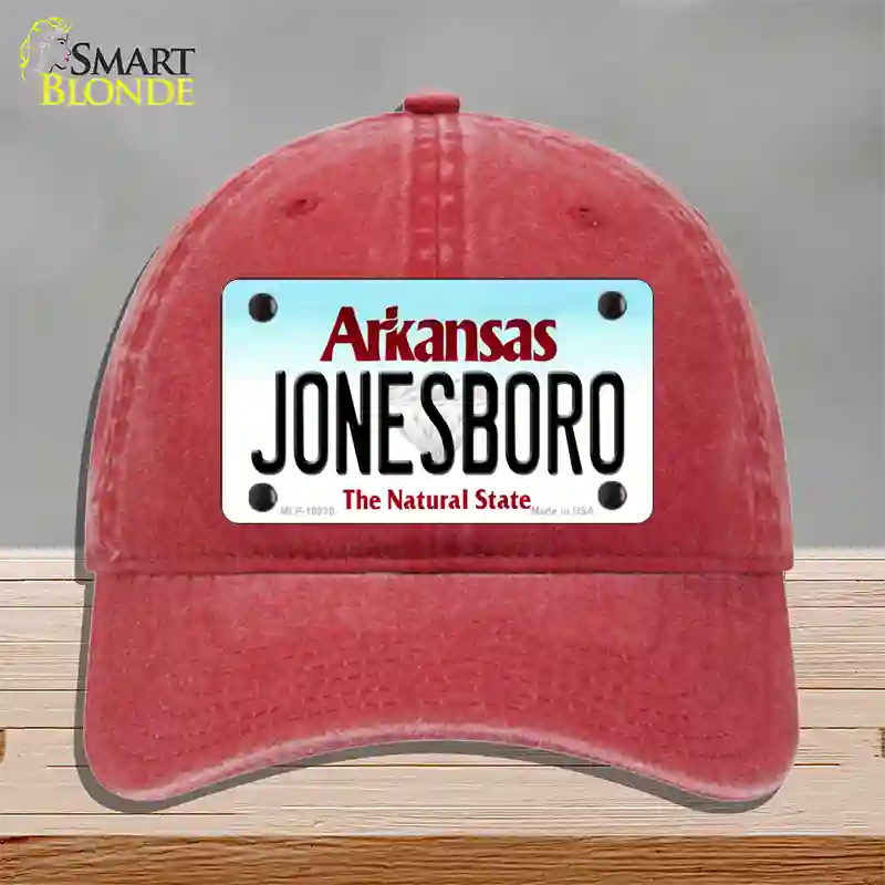 Jonesboro Arkansas Novelty License Plate Hat Unconstructed Cotton / Red