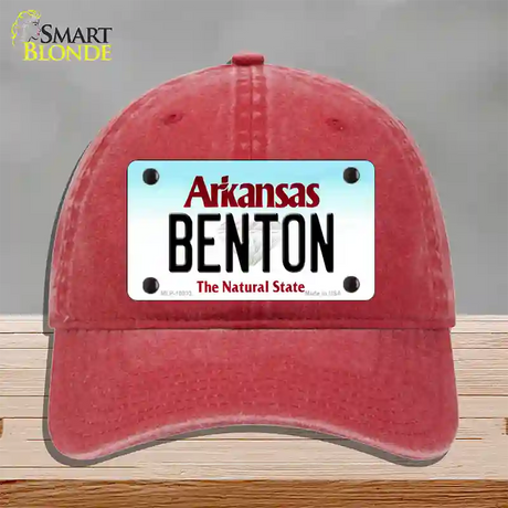 Benton Arkansas Novelty License Plate Hat Unconstructed Cotton / Red