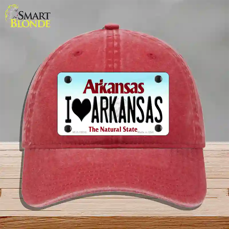 I Love Arkansas Novelty License Plate Hat Unconstructed Cotton / Red