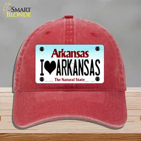 I Love Arkansas Novelty License Plate Hat Unconstructed Cotton / Red