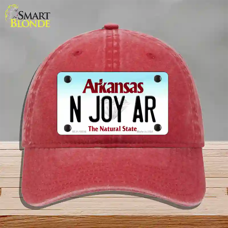 N Joy AR Arkansas Novelty License Plate Hat Unconstructed Cotton / Red