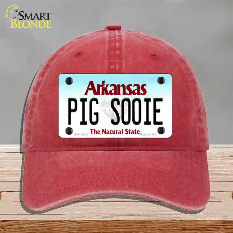 Pig Sooie Arkansas Novelty License Plate Hat Unconstructed Cotton / Red