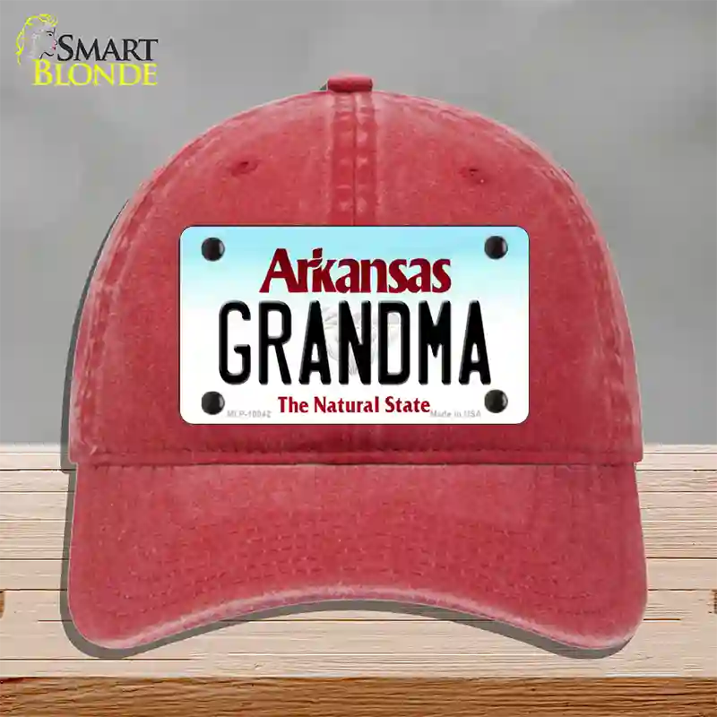 Grandma Arkansas Novelty License Plate Hat Unconstructed Cotton / Red