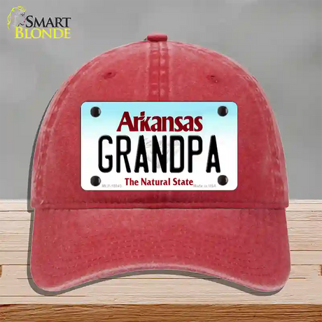 Grandpa Arkansas Novelty License Plate Hat Unconstructed Cotton / Red