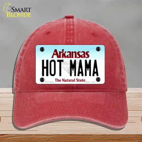 Hot Mama Arkansas Novelty License Plate Hat Unconstructed Cotton / Red