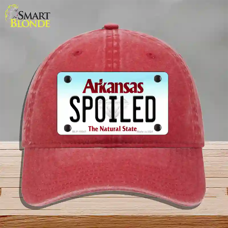 Spoiled Arkansas Novelty License Plate Hat Unconstructed Cotton / Red