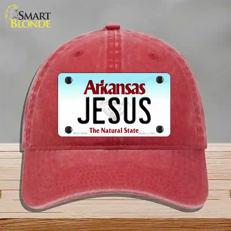 Jesus Arkansas Novelty License Plate Hat Unconstructed Cotton / Red