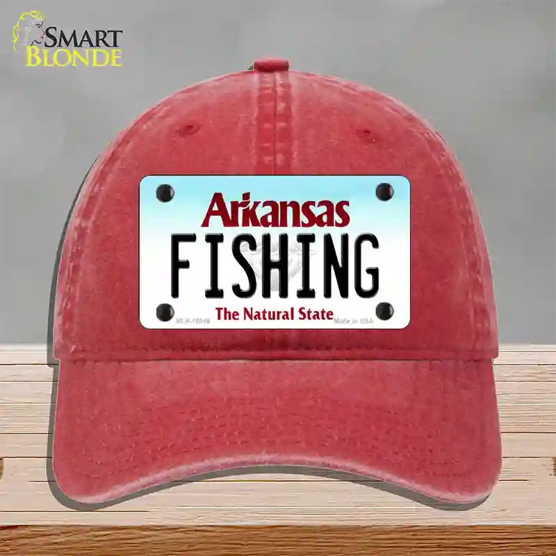 Fishing Arkansas Novelty License Plate Hat Unconstructed Cotton / Red