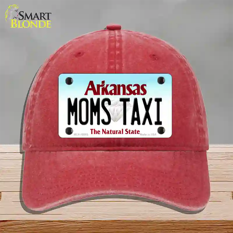 Moms Taxi Arkansas Novelty License Plate Hat Unconstructed Cotton / Red