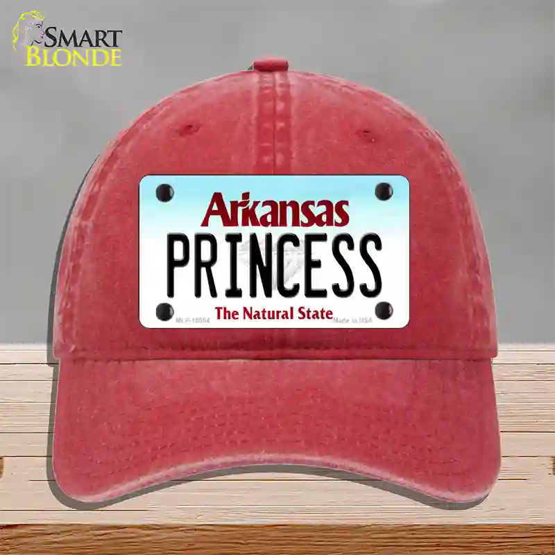 Princess Arkansas Novelty License Plate Hat Unconstructed Cotton / Red