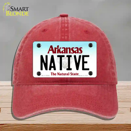 Native Arkansas Novelty License Plate Hat Unconstructed Cotton / Red