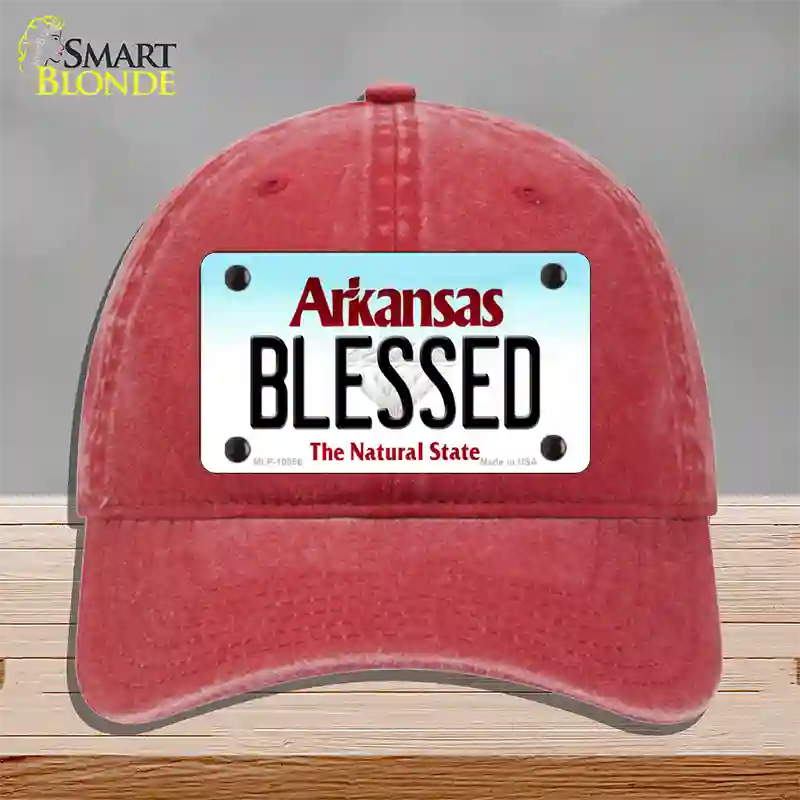 Blessed Arkansas Novelty License Plate Hat Unconstructed Cotton / Red