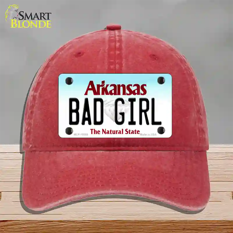 Bad Girl Arkansas Novelty License Plate Hat Unconstructed Cotton / Red