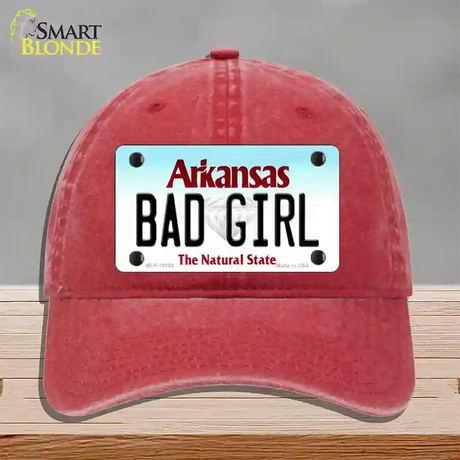 Bad Girl Arkansas Novelty License Plate Hat Unconstructed Cotton / Red