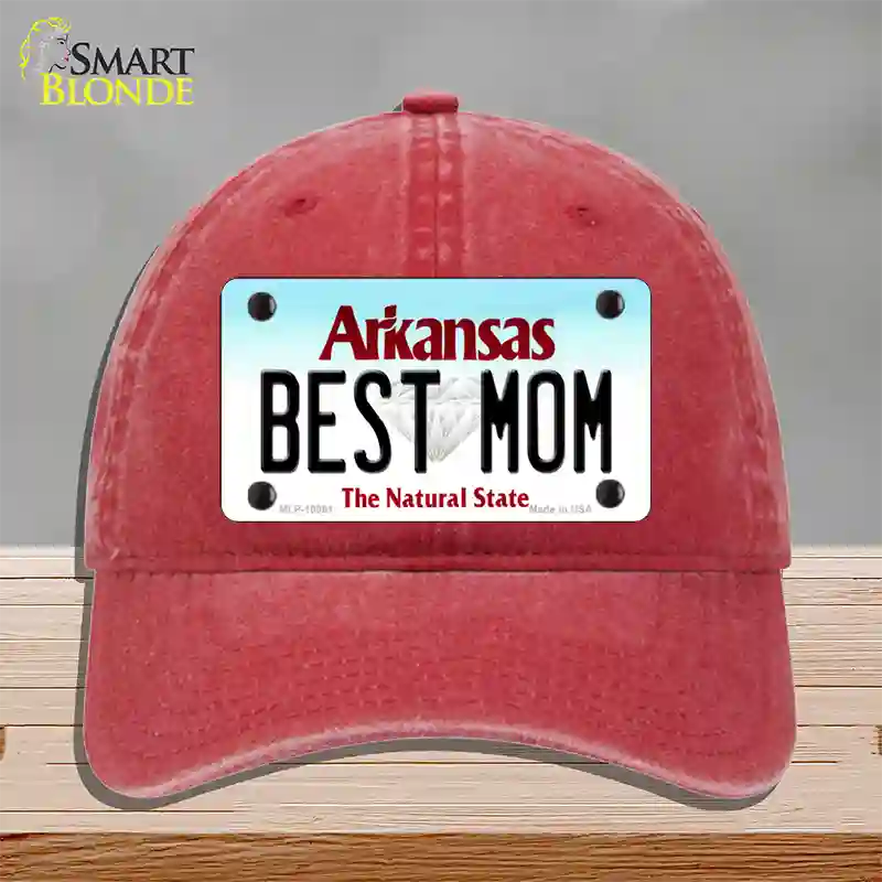 Best Mom Arkansas Novelty License Plate Hat Unconstructed Cotton / Red