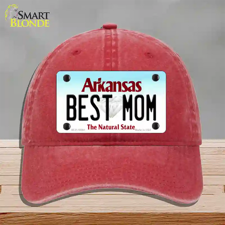 Best Mom Arkansas Novelty License Plate Hat Unconstructed Cotton / Red