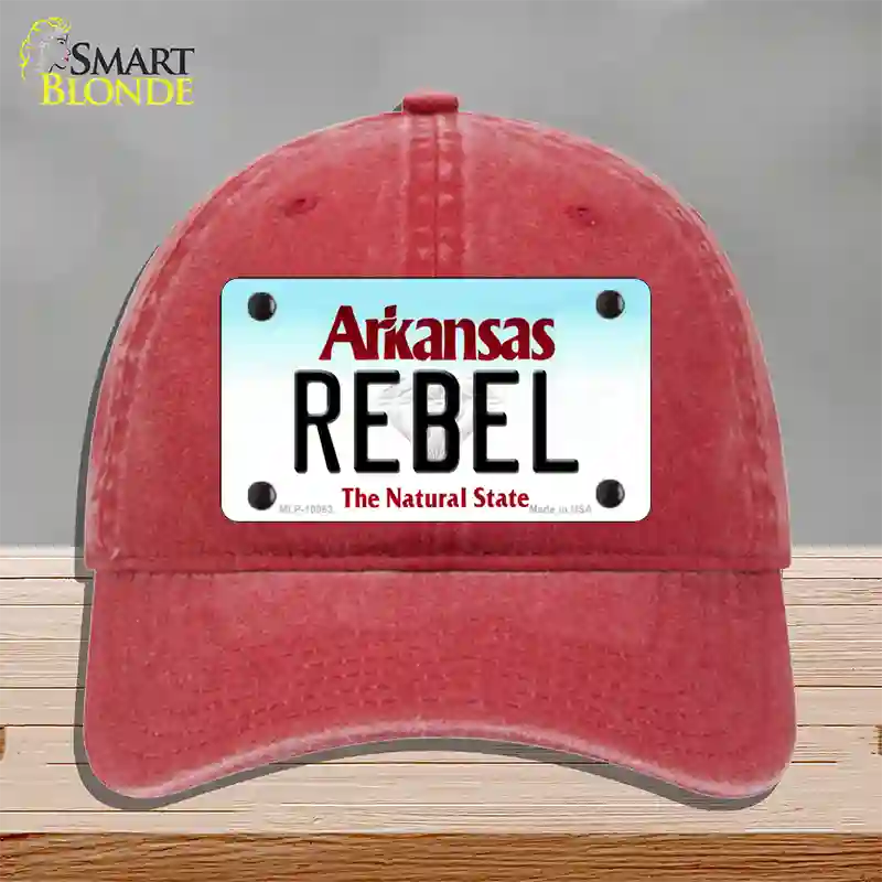 Rebel Arkansas Novelty License Plate Hat Unconstructed Cotton / Red