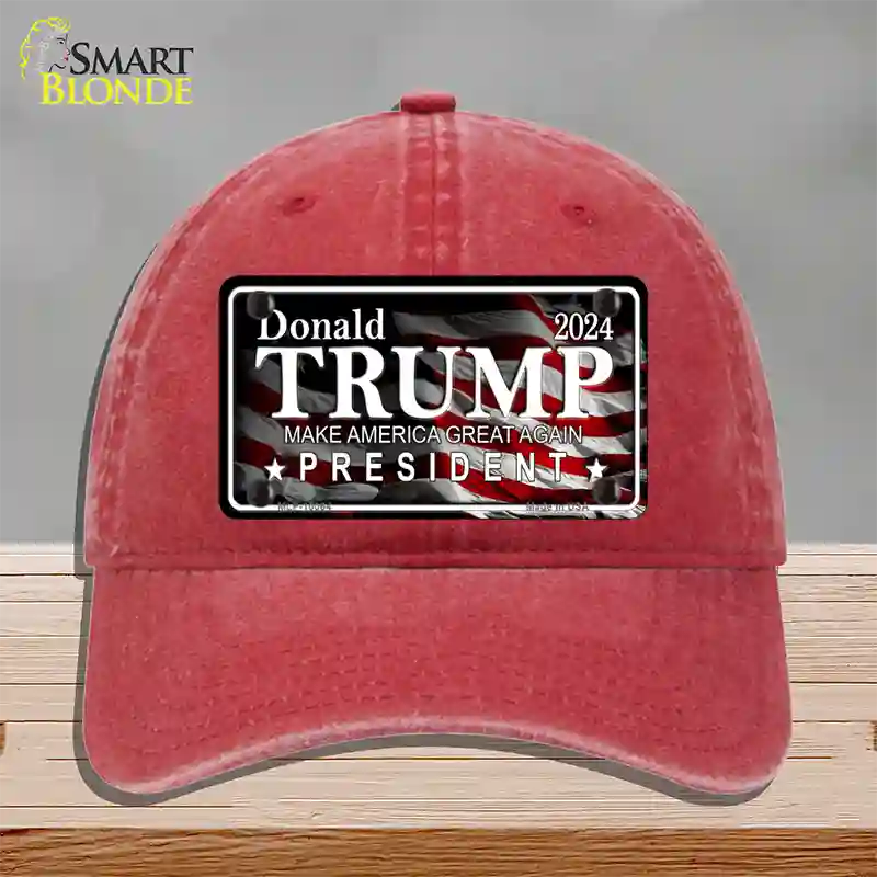 Trump 2024 Novelty License Plate Hat Unconstructed Cotton / Red