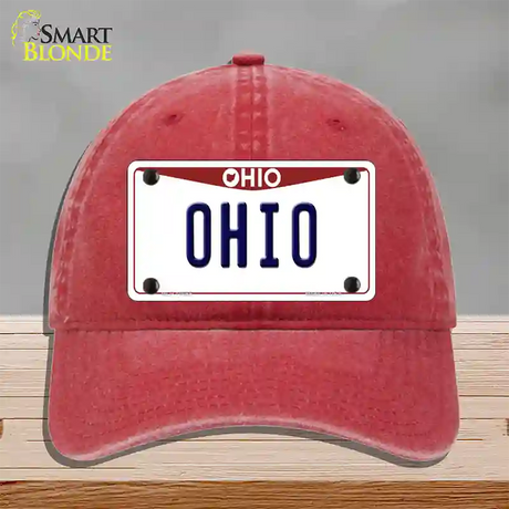 Ohio Maroon Novelty License Plate Hat Unconstructed Cotton / Red