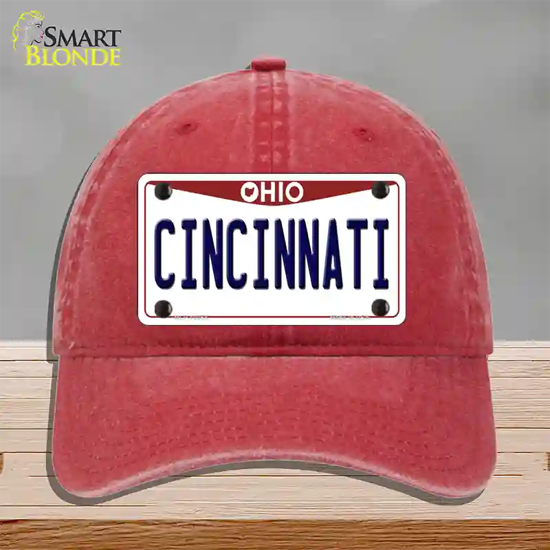 Cincinnati Ohio Novelty License Plate Hat Unconstructed Cotton / Red