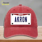 Akron Ohio Novelty License Plate Hat Unconstructed Cotton / Red